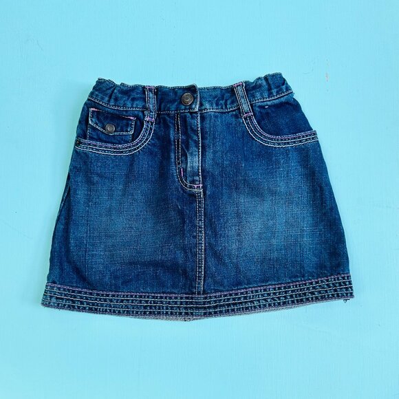 Gymboree Denim Skirt with Blue Pink Embroidery Girls Size 8 Adjustable Waist - Picture 1 of 4